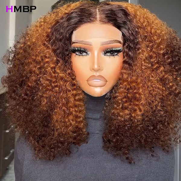 Highlight Glueless Wigs Human Hair Kinky Curly 450 Density Ombre 13x6 Lace Frontal Wig Human Hair Wear Go Preplucked Curly Wigs