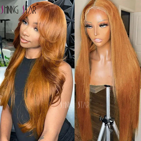 180% 30 34" Ginger Blonde Bone Straight 13X4 13X6 Lace Front Human Hair Wig Brazilian Colored Hd Transparent Lace Frontal Wigs