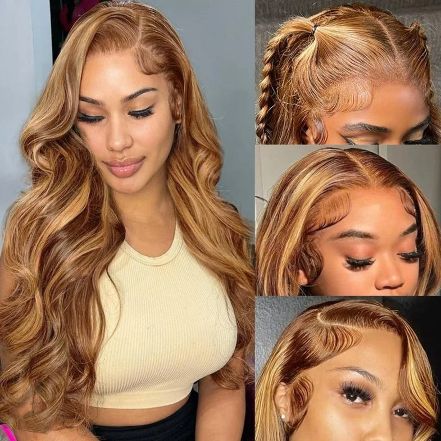 Highlight Blonde 13X6 Lace Wig Body Wave 13X4 Glueless Pre Plucked With Baby Hair Synthetic Lace Front Wig  200% Density